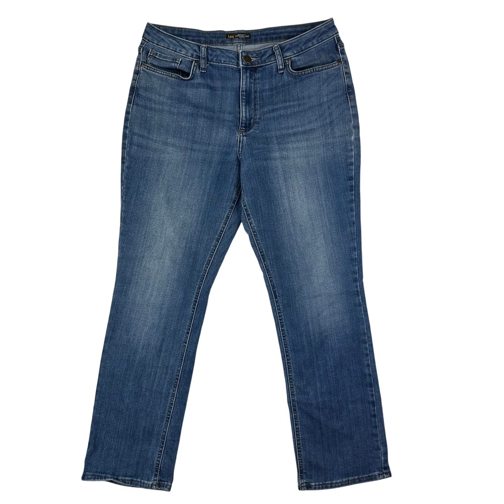 Lee Jeans Womens Regular Fit Straight Leg 12M Blue Denim Mid Rise Stretch Casual